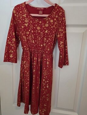 Emma & Elsa Red Dress with Gold Holiday Motif